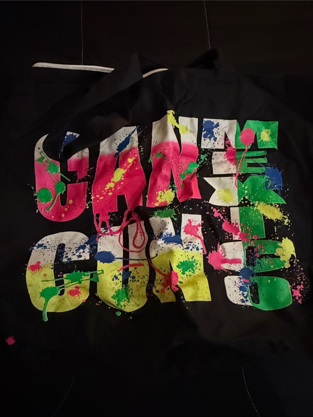 Graphic Black Tote with Neon Paint-Splash Lettering